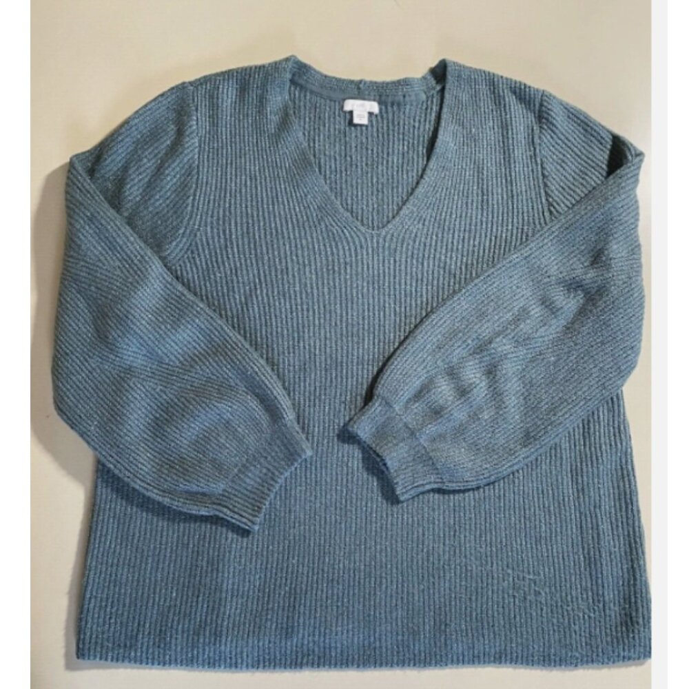 J Jill Long Sleeve V Neck Sweater Cotton Blend